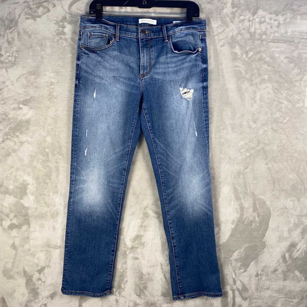 Banana Republic Women Premium Denim 30 Straight Knick Jeans Blue Distressed‎